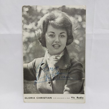 Cartolina con foto e autografo di  Gloria Christian, 16x10 cm con graffi