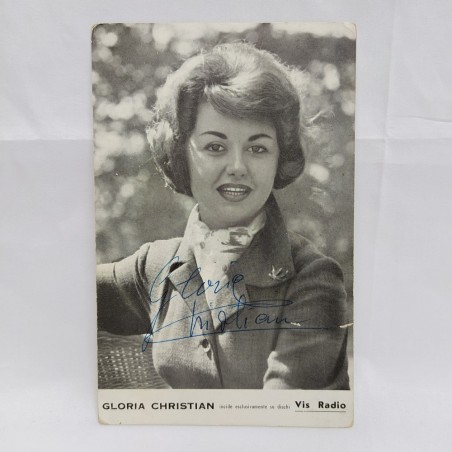 Cartolina con foto e autografo di  Gloria Christian, 16x10 cm con graffi