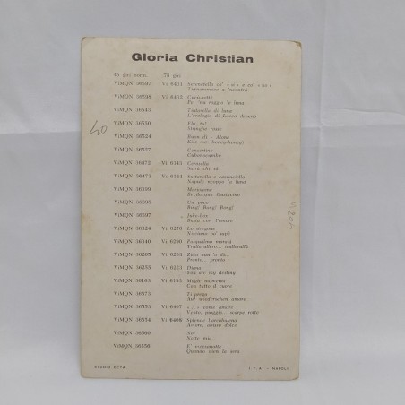 Cartolina con foto e autografo di  Gloria Christian, 16x10 cm con graffi