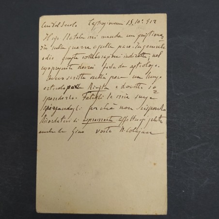 Lettera attribuita a Napoleone Colajanni datata 1912, cartolina 14x9 cm, macchie