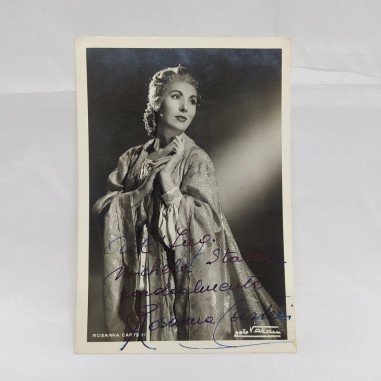 Foto autografata della soprano Rosanna Carteri con dedica, 15x10,5 cm. Buono