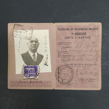 Carta d'Identità del giornalista e politico Floriano Del Secolo 1939. Buono