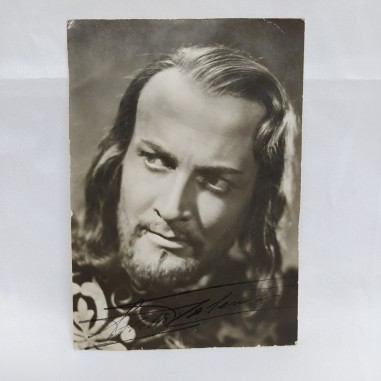 Foto autografata dell'attore Osvaldo Valenti con macchie di adesivo sul retro