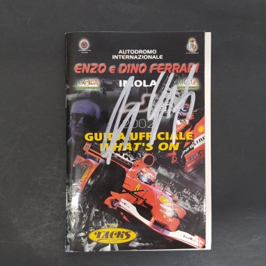 Autografo del pilota Schumacher su libretto del Circuito di Imola 2002. Buono