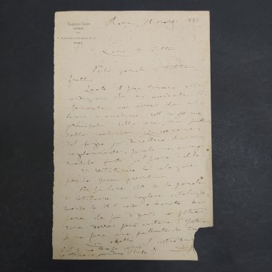 Lettera di Francesco Crispi in carta intestata e datata 1880. Strappo