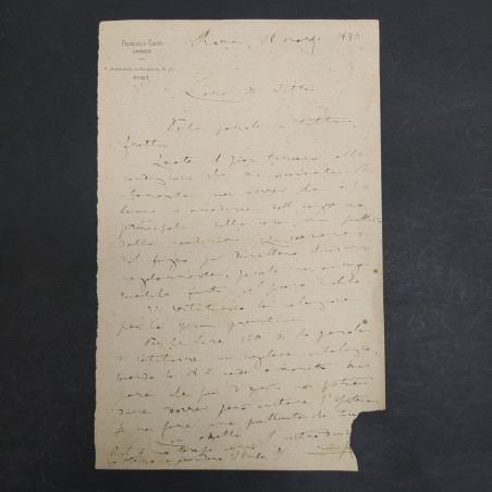 Lettera di Francesco Crispi in carta intestata e datata 1880. Strappo