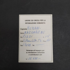 Tessera del Partito Comunista di Romani Nazzareno 1991. Buone condizioni 2