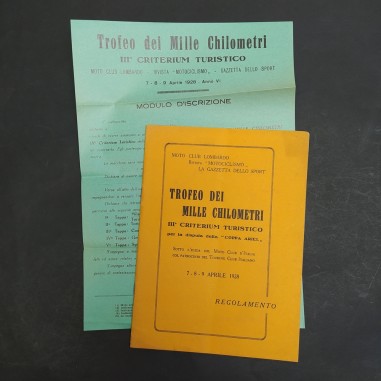 Regolamento del Trofeo dei mille chilometri 1928 con modulo d'iscrizione