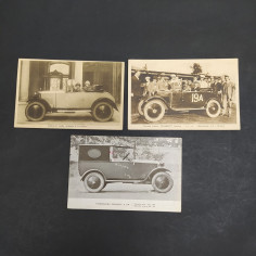 Lotto di 3 cartoline di vetture 5HP Peugeot con timbro del rivenditore. Macchie