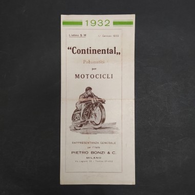 Listino degli pneumatici Continental per motociclette 1932 con pieghe e aloni