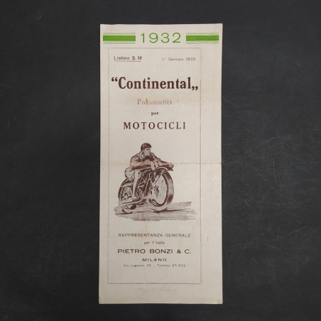 Listino degli pneumatici Continental per motociclette 1932 con pieghe e aloni