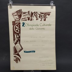 Manifesto premio 2° Olimpiade culturale della gioventù con autografo di Guttuso
