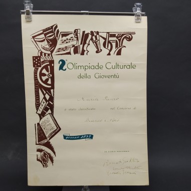 Manifesto premio 2° Olimpiade culturale della gioventù con autografo di Guttuso