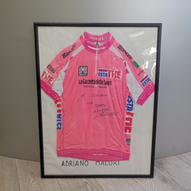 Maglia rosa ciclismo Giro d'Italia con autografo originale Adriano Malori