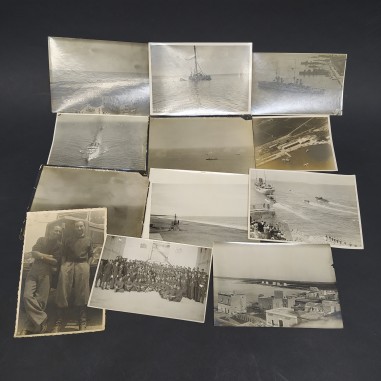 Lotto di 12 foto di navi, porti e marinai 1920 di cui alcune annotate