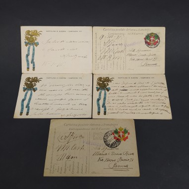 Lotto di 5 cartoline postali dalla campagna militare 1915/16/17, 11° Bersaglieri