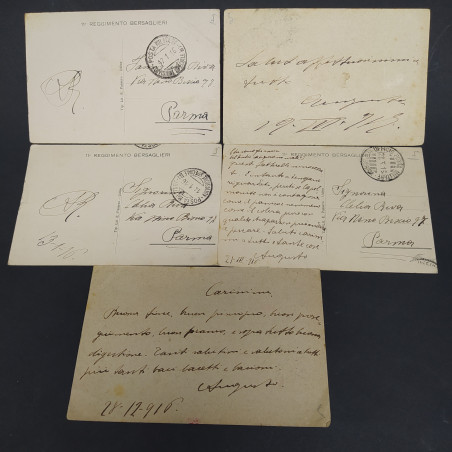 Lotto di 5 cartoline postali dalla campagna militare 1915/16/17, 11° Bersaglieri