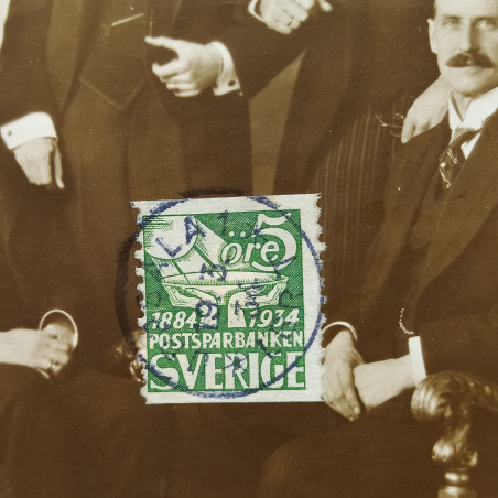 Cartolina postale svedese bollata e timbrata del 1934 con regnanti nordeuropei