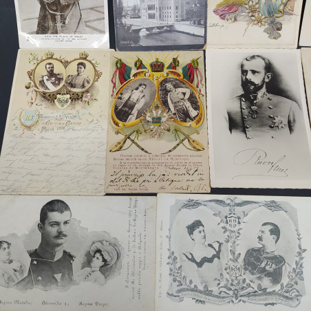 Lotto di 14 cartoline di reali di Serbia, Jugoslavia, Austria tra gli altri