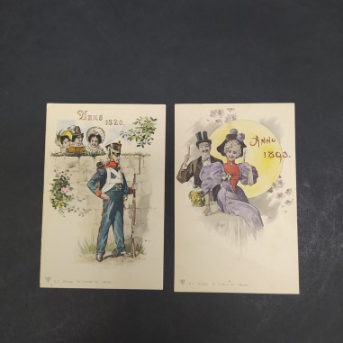 Lotto di 2 cartoline augurali per gli anni 1820 e 1893 con ingiallimenti