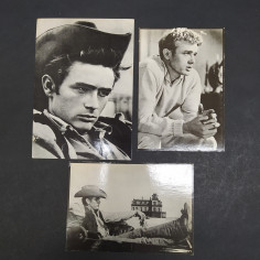 Lotto di 3 cartoline dell'attore James Dean sul set, dimensioni varie 2
