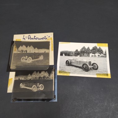 Lotto di 2 negativi e foto della vettura Alfa Romeo P2, anni '20. Segni adesivo