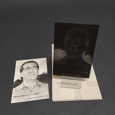 Lotto di negativo su lastra di vetro e fotografia del pilota Alberto Ascari, '50