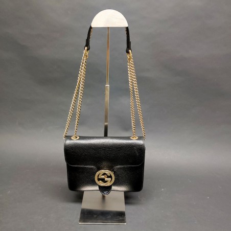 Borsetta a spalla Gucci Interlocking pelle nera