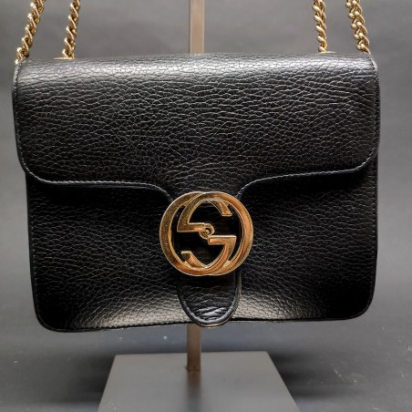 Borsetta a spalla Gucci Interlocking pelle nera