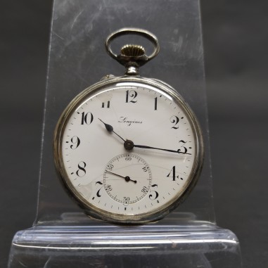 Orologio da tasca Longines, diametro 48 mm con numeri arabi. Scheggiato