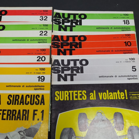 Lotto di 11 riviste autosprint anni 1964, 65 e 66 con sbucciature e macchie