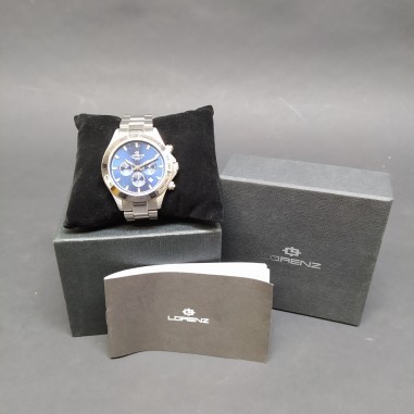 Orologio Cronografo al quarzo Lorenz cassa acciaio, quadrante blu, pari nuovo