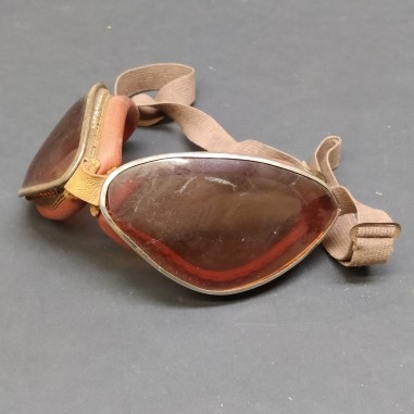 Occhiali da automobilista anni '30/'40 in plastica con imbottitura ed elastico