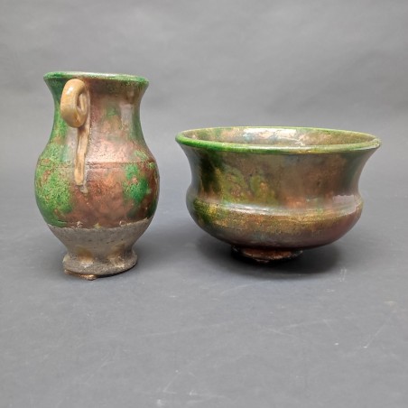 Coppia ceramiche Enrico Cantagalli vaso e ciotola lavorati a lustro