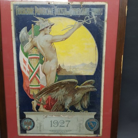 Poster Federazione provinciale fascista dei commercianti 1927 in quadro strappi