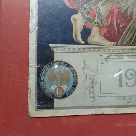Poster Federazione provinciale fascista dei commercianti 1927 in quadro strappi