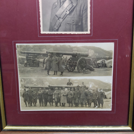 Quadro con 3 foto di militari, compagnie e obici. Alcune immagini sono sbiadite
