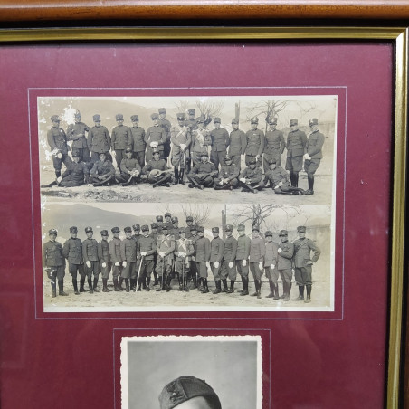 Quadro con 3 foto di militari, compagnie e obici. Alcune immagini sono sbiadite