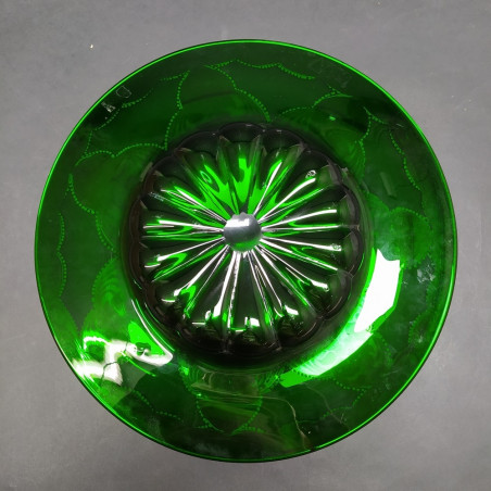Piatto in vetro con decorazioni floreali dorate. Colore dorato sbiadito in punti