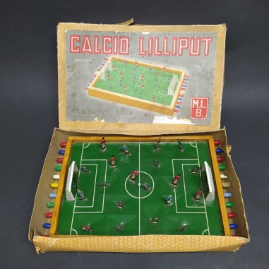 Gioco Calcio Lilliput in latta degli anni '50 con scatola scritta internamente