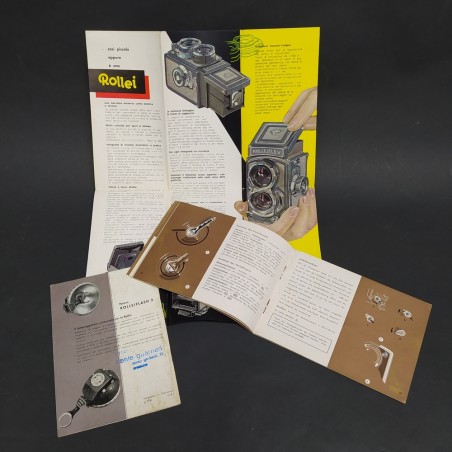 Lotto di 3 cataloghi Rolleiflex in italiano e tedesco con macchie