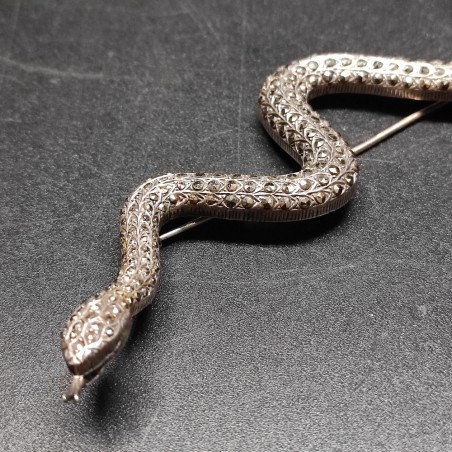 Spilla serpente Art Nuveau in argento 925 con marcasite