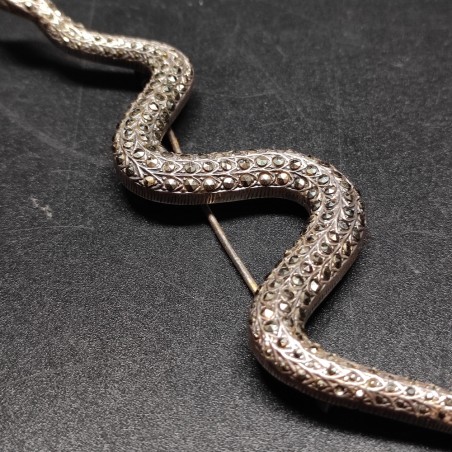 Spilla serpente Art Nuveau in argento 925 con marcasite