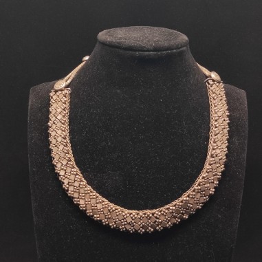 Collana etnica in argentone fitta lavorazione a maglia geometrica anni 70