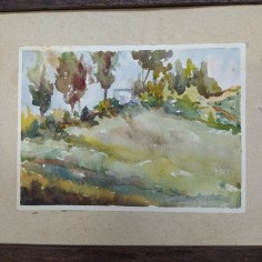 Acquerello di Pietro Pagliani, pittore modenese, casa sulla collina in campagna 2