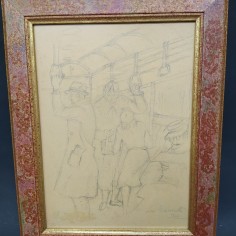 Disegno a matita del pittore modenese Leo Masinelli datato 1942 incorniciato 2