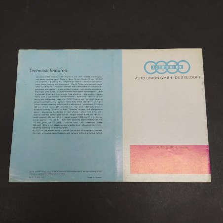 Catalogo delle automobili Auto Union AU1000Sp in inglese con ingrigimento