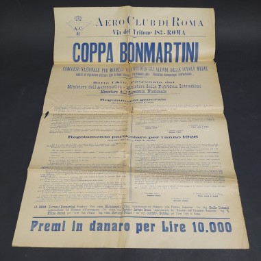 Manifesto del trofeo Coppa Bonmartini 1926, Aeroclub Roma 54,5x76 cm con strappi
