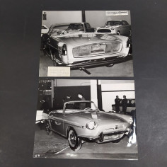 Lotto di 2 fotografie delle vetture Dauphine, Salone dell'auto Ginevra di 1958