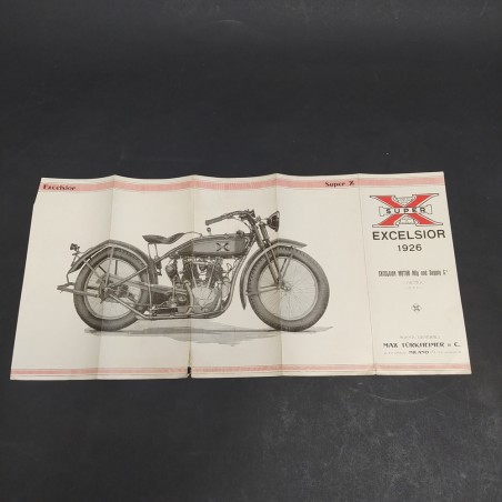 Catalogo di motociclette Super Excelsior 1926 a volantino pieghevole con strappi